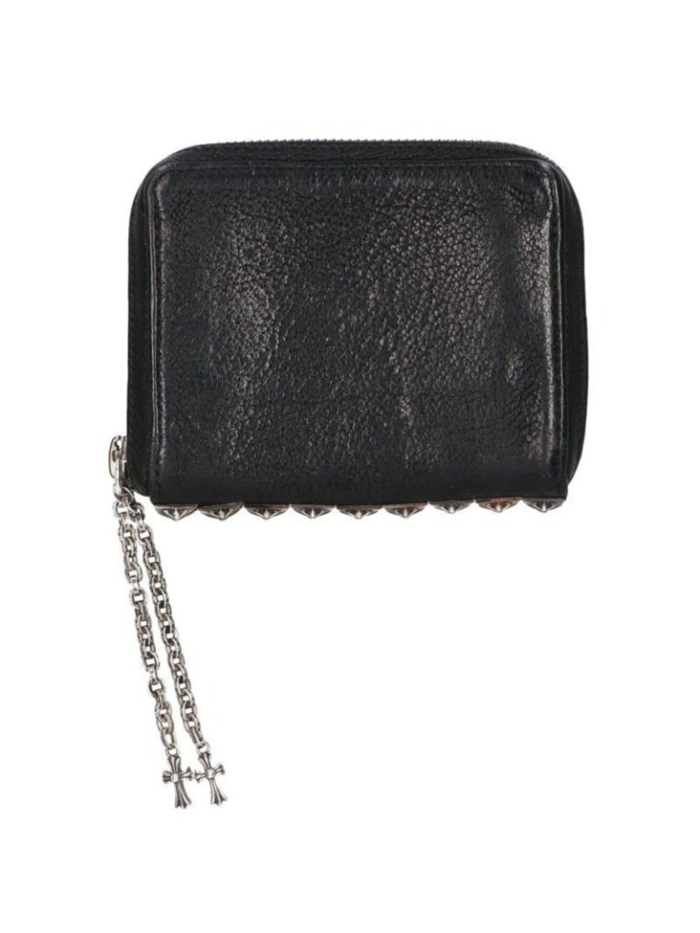 Chrome Hearts 3 Side Zip Pyramid Studs Destroy Leather Wallet